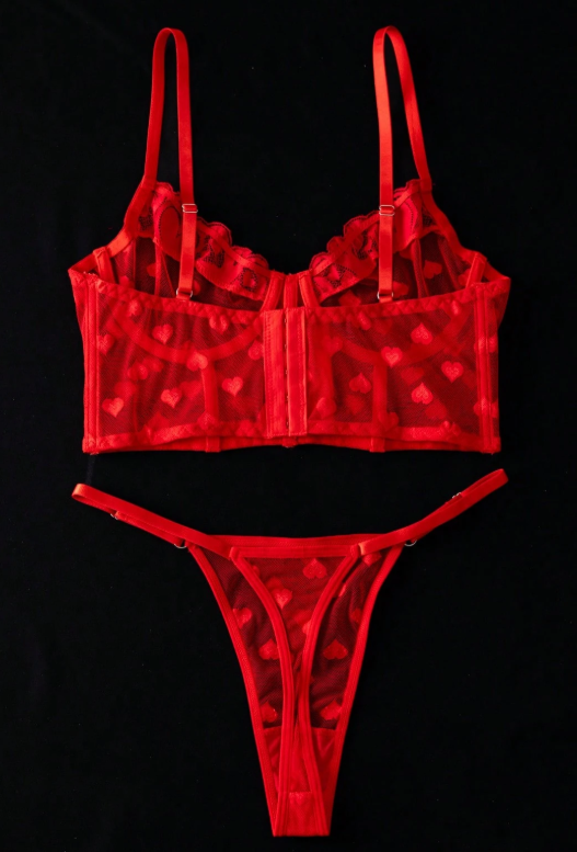 Red Hearts Lingerie Set