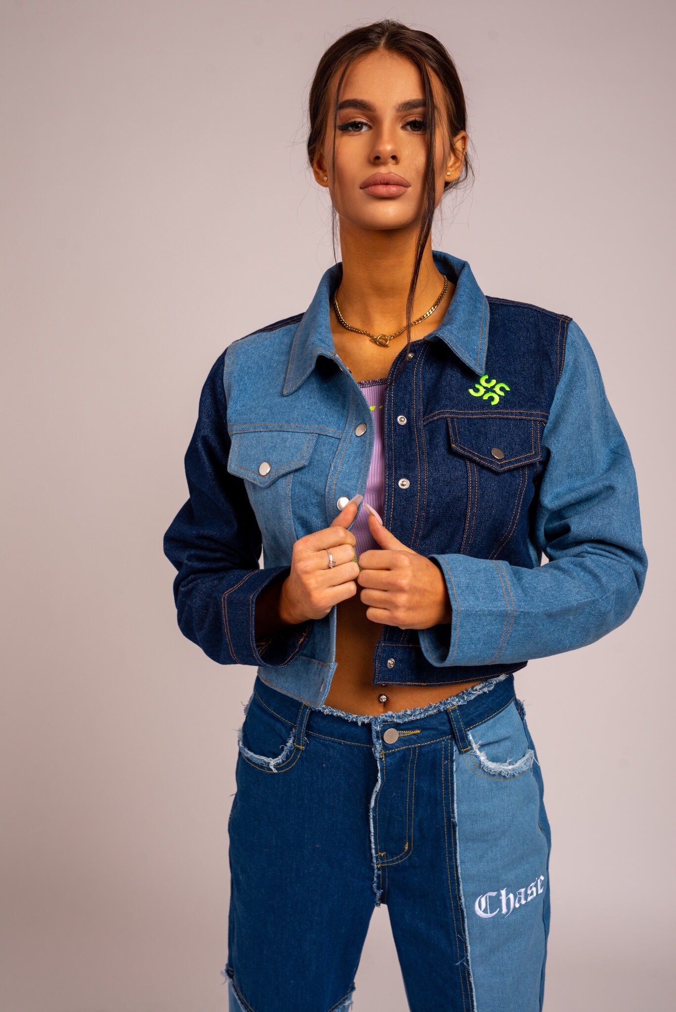 Women's Colorblock Crop Denim Jacket