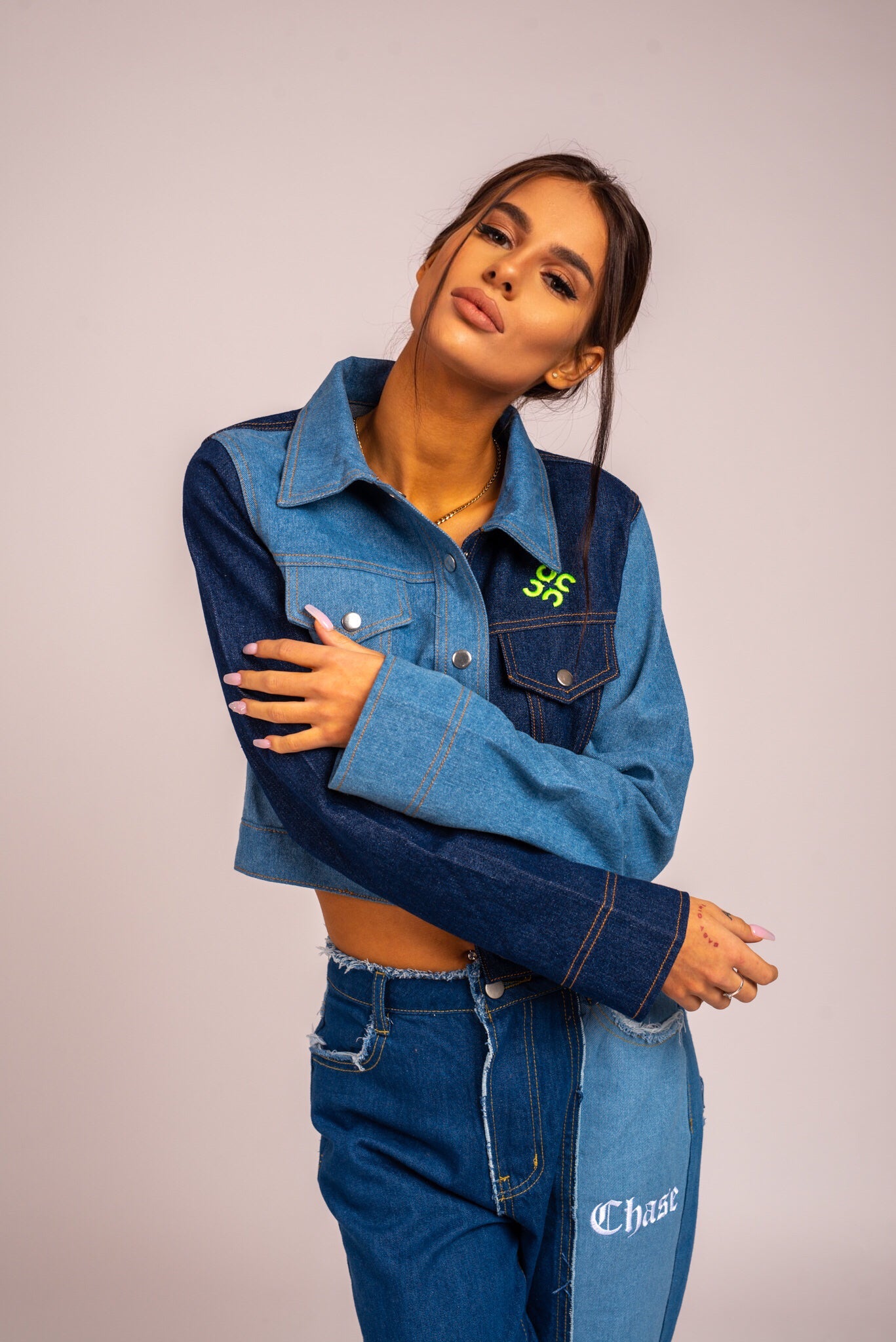 Women's Colorblock Crop Denim Jacket