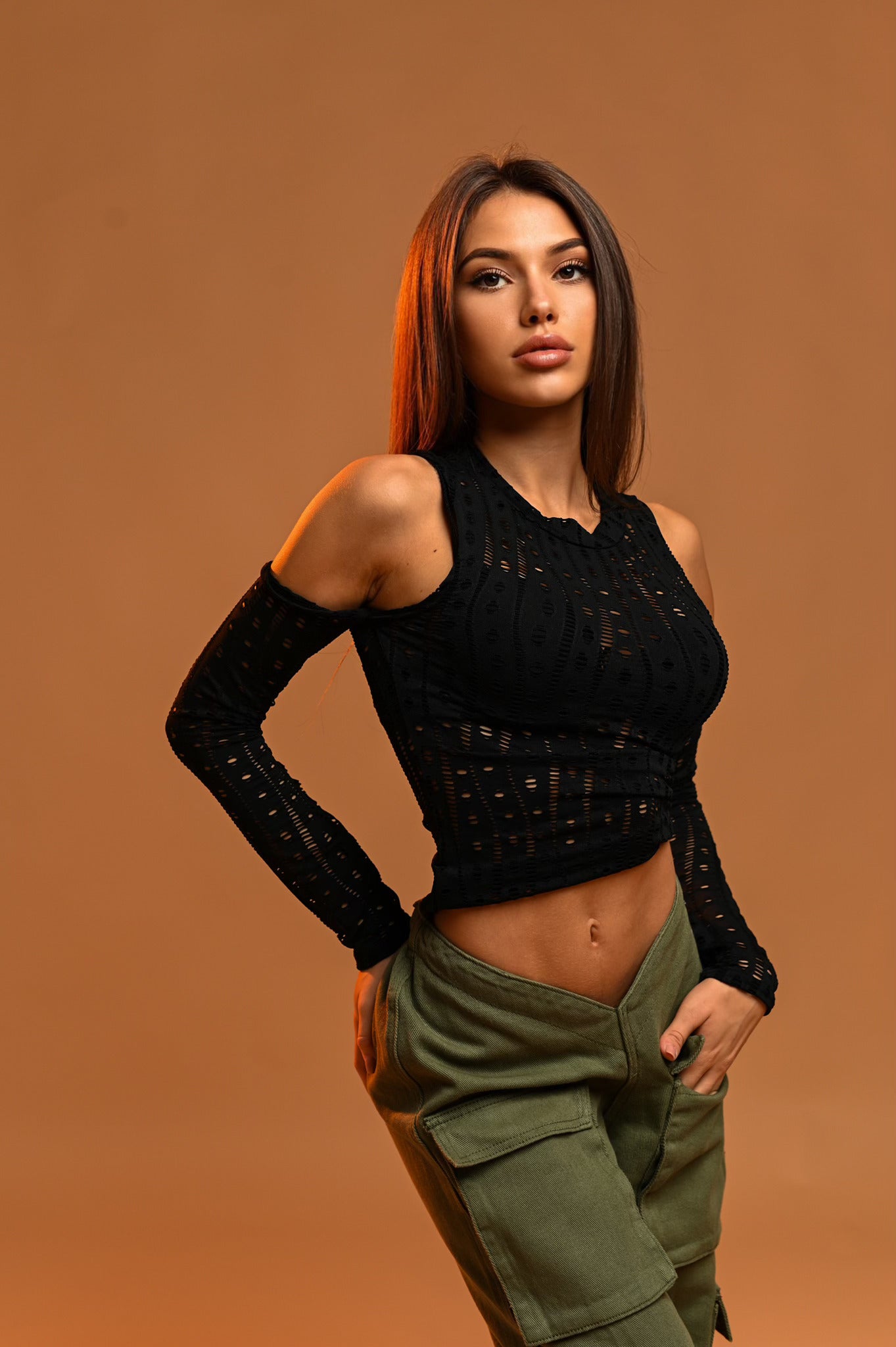 Горнище - Pointelle Knit Cold Shoulder Thumb Holes