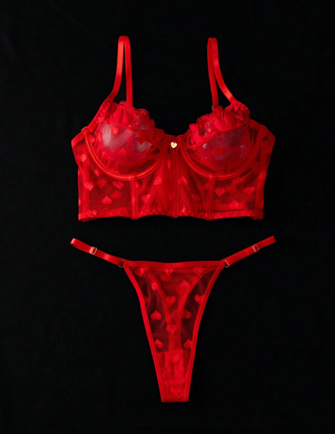 Red Hearts Lingerie Set
