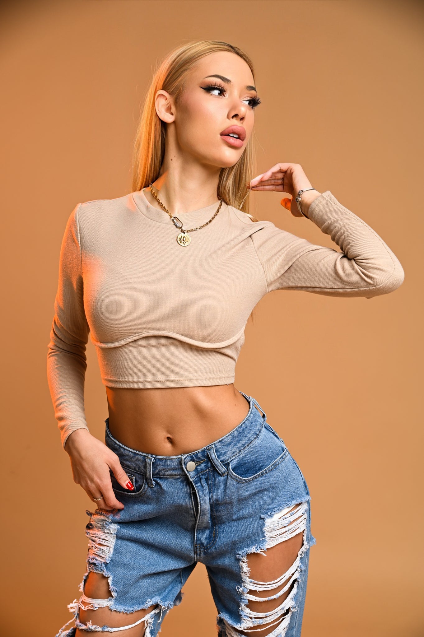 Seam Front Rib-knit Crop Top