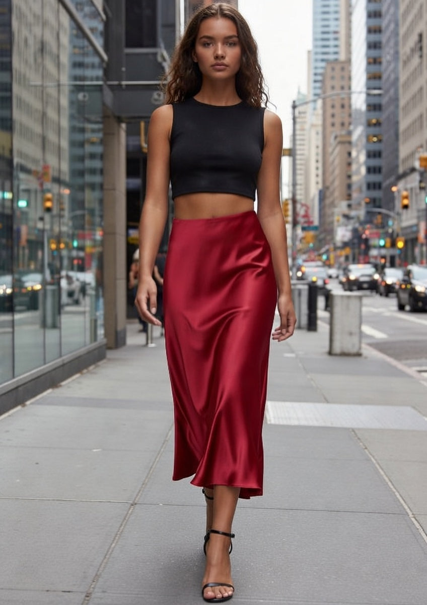 Red Satin Skirt